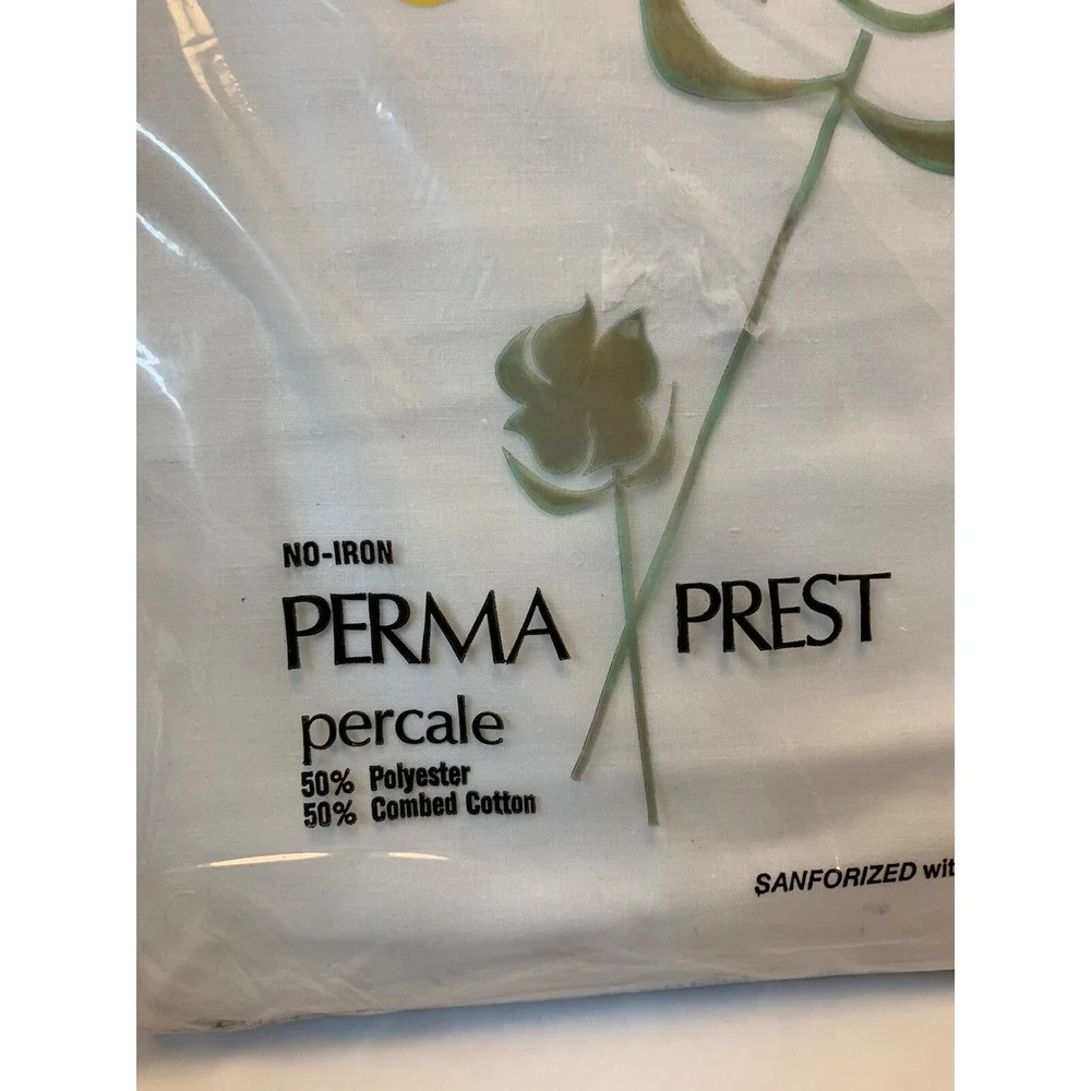 Vintage New Old Stock Sears Full Fitted Bottom Sheet White Combed Percale Cotton